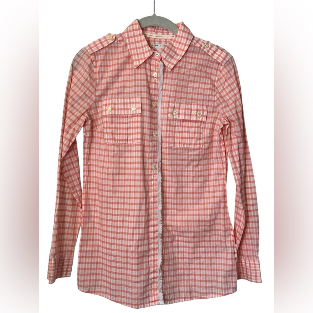 Banana Republic Pink Frill and Cute Button Detail Checkered Shirt Size XS Pink